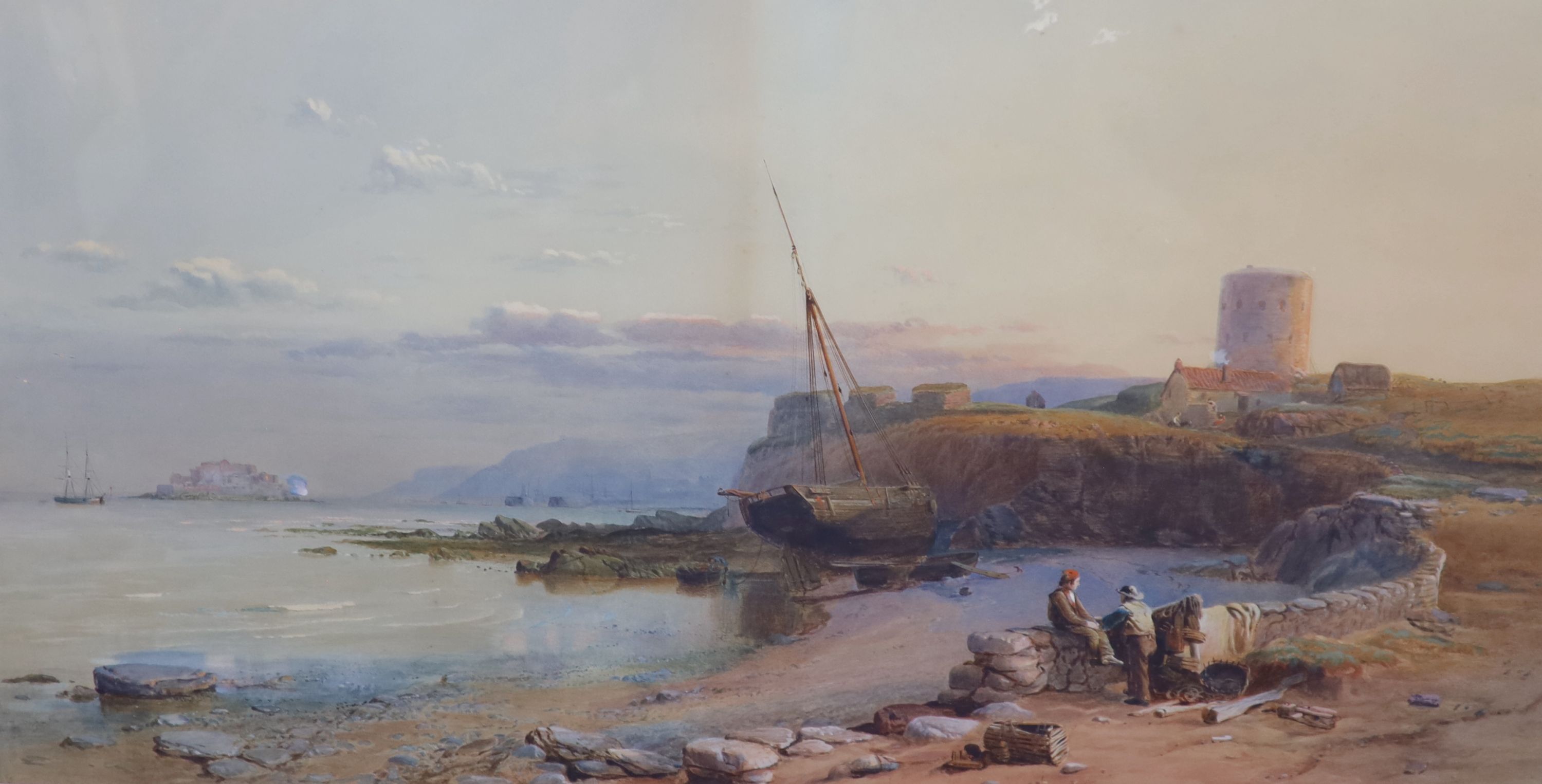 Samuel Phillips Jackson RWS (1830-1904) - Cornish coastal scene with a view of St. Michael's Mount, signed, dated 1858